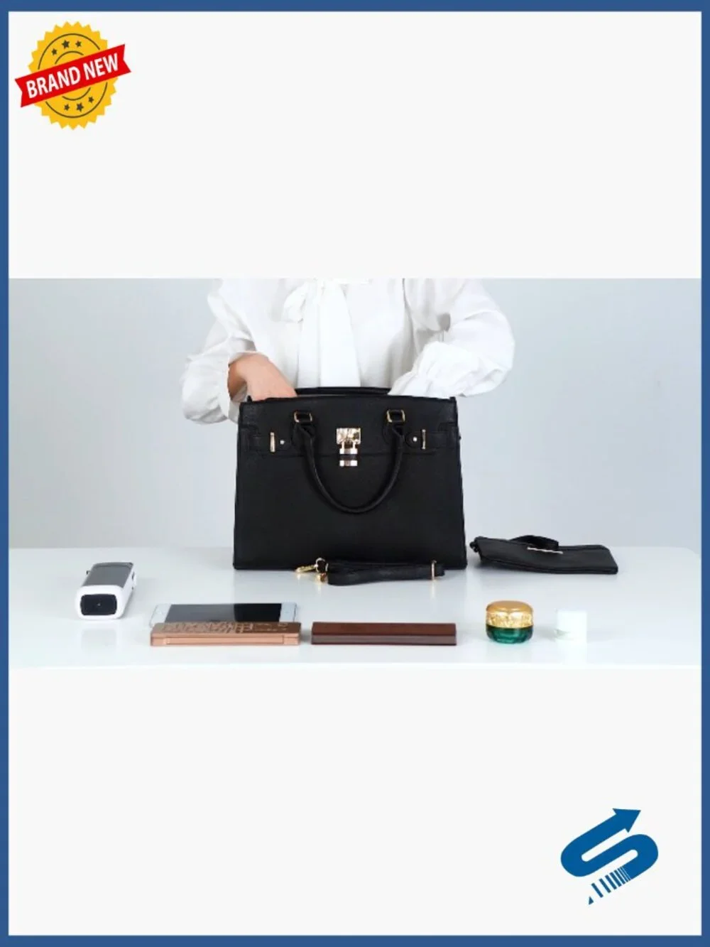 Vegan Leather Satchel Tote Work Bag with Matching Clutch Set